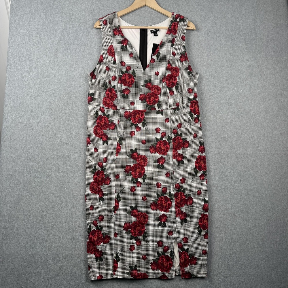 Torrid Dress Womens 16 Plaid Floral Sleeveless V-Neck Ponte Sheath Midi Work NEW